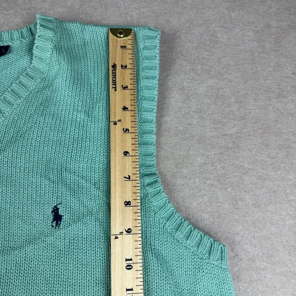 Polo Ralph Lauren Vest Mens‎ L Mint Green V Neck Sweater Cotton Preppy
